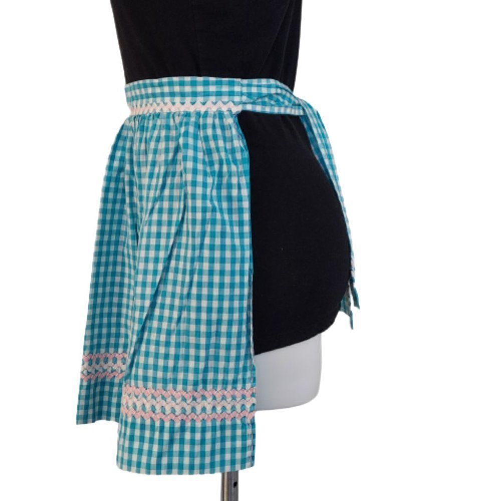 Vintage Handmade Gingham Apron, Teal - Picture 6 of 14